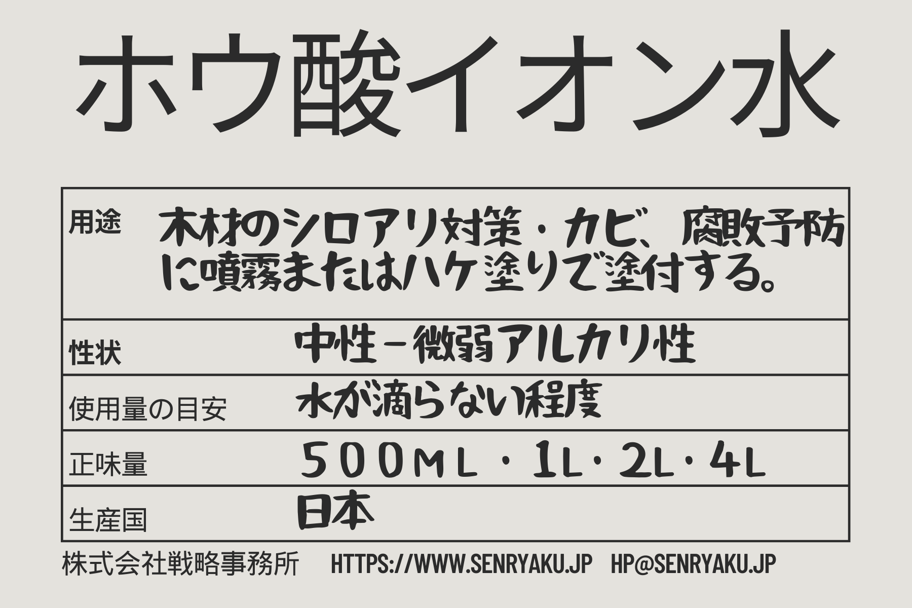 ホウ酸の水溶液（高濃度）『ホウ酸イオン水』 | senryaku.jp